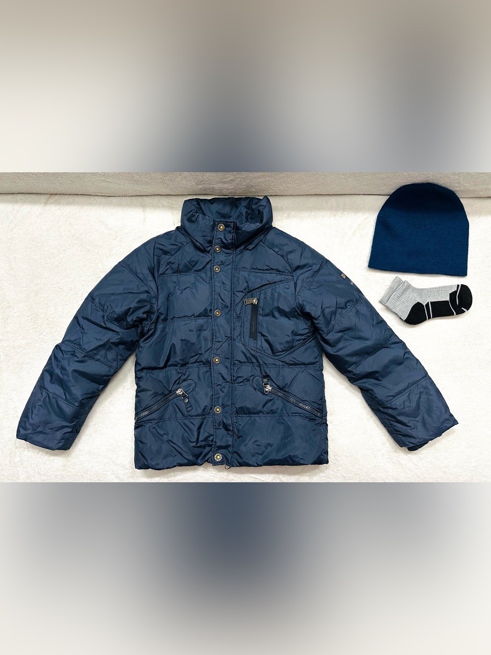 DIESEL Down Jacket Boys Lot Size 7-8 Years Hat & New Socks